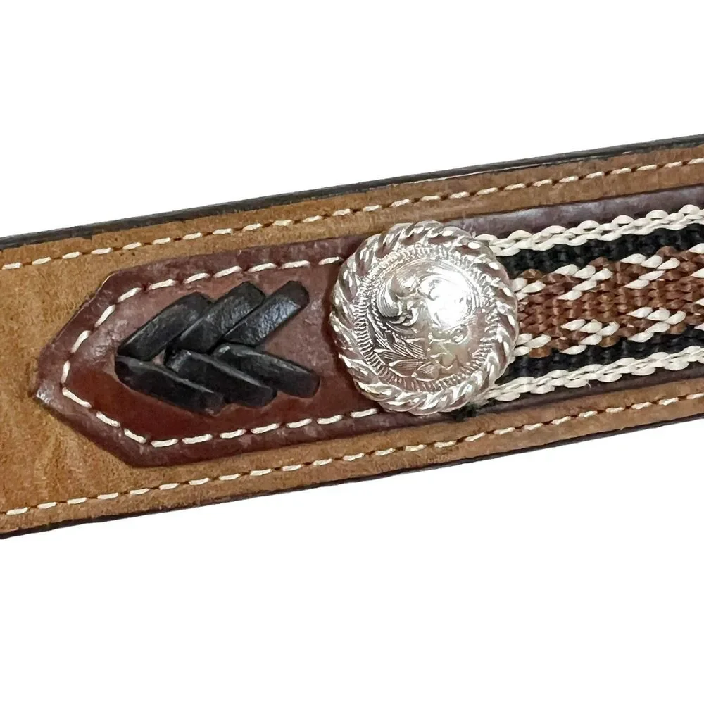 Nocona N4421644 Brown Leather Overlay Buckle Western Belt Youth Sz 24